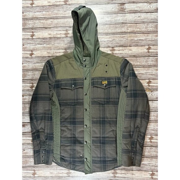 G Star Raw Flannel Zip Up Snap hooodie Shacket jacket sz L color plaid green - Picture 1 of 9